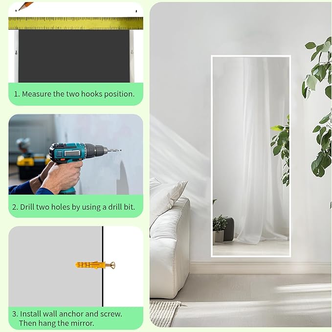 Sunniry Full Length Mirror with Stand, Full Body Mirror with Aluminum Metal Frame, Standing Mirrors for Bedroom, Livingroom, Bathroom, Hallway, Cloakroom, Wedding. (56x16 inch, White)