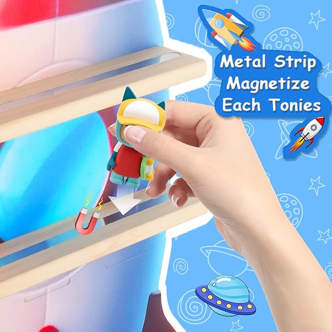 Taladad for Toniebox 2/1 Tonie Shelf Wall Mounted Set of 4,Tonies Figures Tonies Storage,Magnetic Wooden Floating Shelves Compatible with Tonie Box Player Character for Children Room