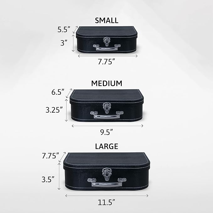 wald imports - Set of 3 Paperboard Suitcases -Decorative Storage Boxes - Suitcase Set for Decoration, Storage, and More (Black)