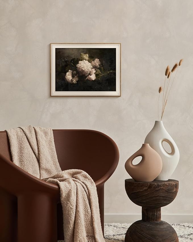 VIYYIEA Framed Wall Art for Living Room, Natural Canvas Prints, Vintage Home Decor, Flowers Painting Picture, Bathroom Wall Decor Gifts for Friends or Family -【Peonies】-(16L x 12W)
