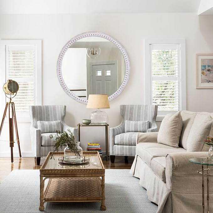 30 Inch Rustic Farmhouse Round Wood Wall Mirror, HD Decorative Circle Mirrors for Bathroom Over Sink, Entryway, Living Room& Bedroom