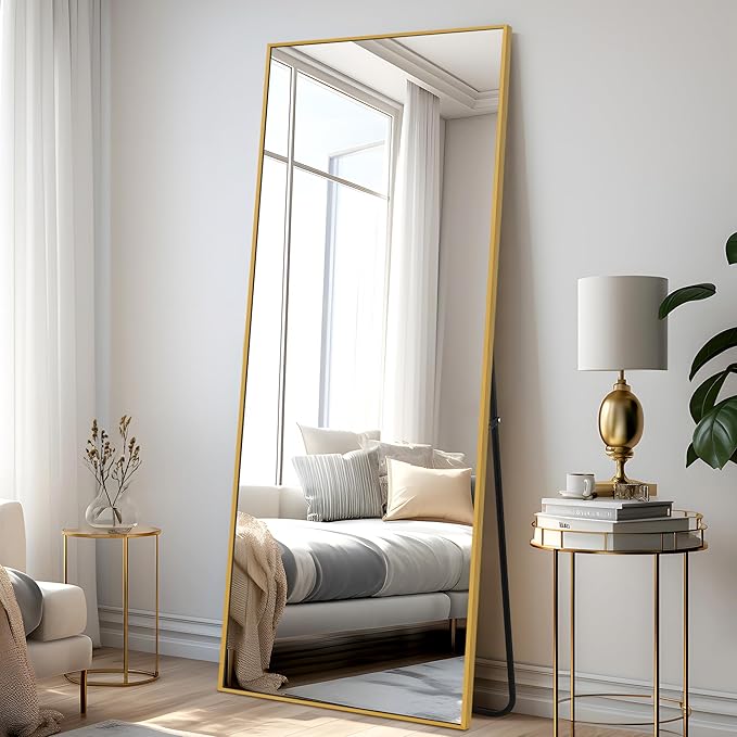 NeuType Full Length Floor Mirror Standing Hanging or Leaning Against Wall, Large Rectangle Bedroom Dressing Mirror Wall-Mounted, Aluminum Alloy Thin Frame, 65"x22"