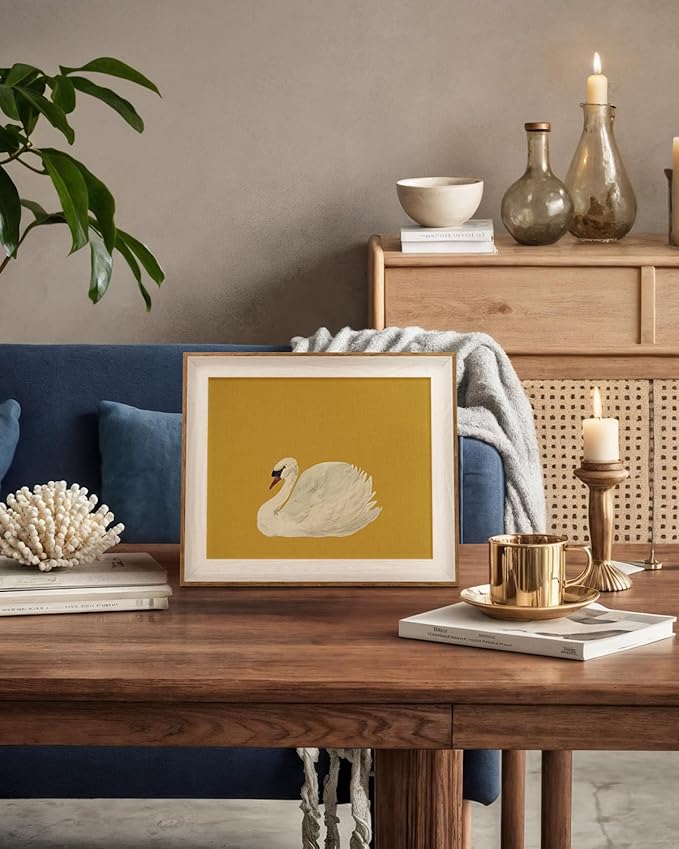 VIYYIEA Framed Wall Art for Living Room, Swan Canvas Prints, Yellow Home Decor, Animals Painting Picture, Bathroom Wall Decor Gifts for Friends or Family -【Swan Yellow】-(12L x 10W)