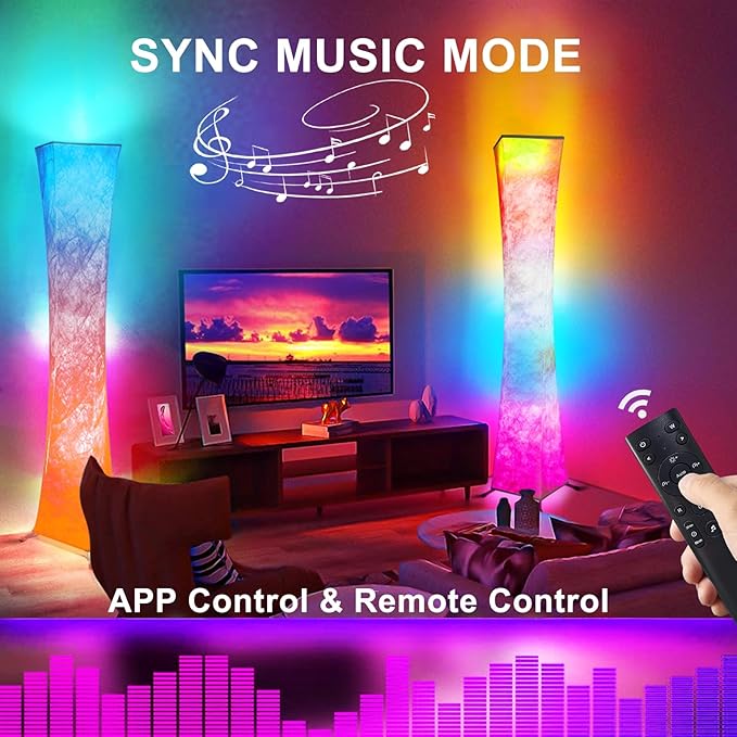 2 Pcs Floor Lamp, 61'' Smart RGB LED Corner Lamp with Music Sync and 16 Million DIY Colors, 3 Color Temperature, APP & Remote Control, Color Changing Standing Floor Lamp for Bedroom Living Room