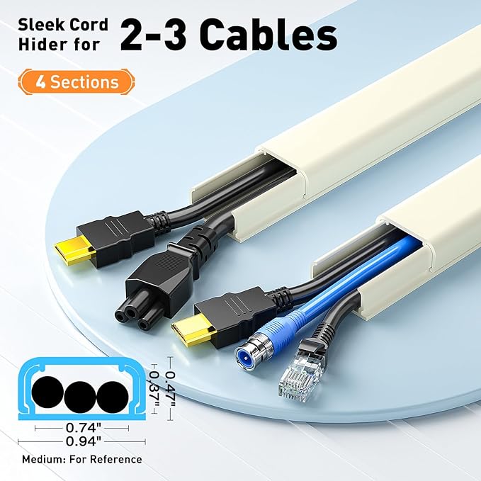 Delamu Beige Cord Hider, 62.8in Beige Cable Hider, Cord Covers for Wires on Wall, Wire Hider Wire Covers for 2-3 Cords for TV on Wall, Easier Setup Cable Cover Management, 4X L15.7 W0.94 H0.47in