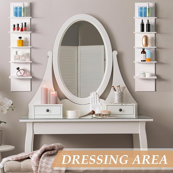 Yuntau 2 Pieces 5 Tier Wall Shelves for Bedroom 31.4 Inches Split Assembly Type Mount Vertical Wall Shelf Column Lack Hanging Floating Shelf for Storage Organizer Design Home Living Room(White)