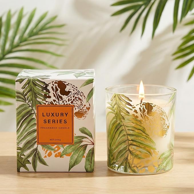 Wild Lily & Vetiver Scented Candles for Home, Large Glass Jar Soy Wax Candle, 7.05oz Luxury Leopard Candle Decor, 55H Burn, Ideal for Mother's Day, Birthday Gift
