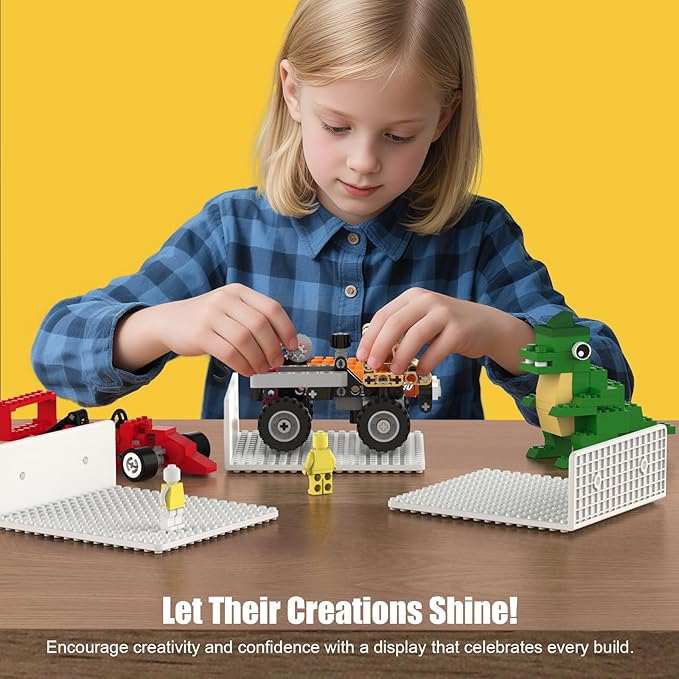 BlissBox 9-Pack Floating Shelves for Wall Compatible with Lego Building Bricks, 5x5.5inch Dual‑Sided 16x17 Studs for Toy Brick Storage and Display, ABS Display Shelves for Room Decor, White