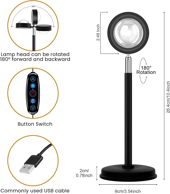 Tsrarey Sunset Lamp Projection, Not Only 21 Colors Sunset Lights, 180 Degree Rotation Led Light, Push Button Switch & APP Control Projector for Party Bedroom Decor