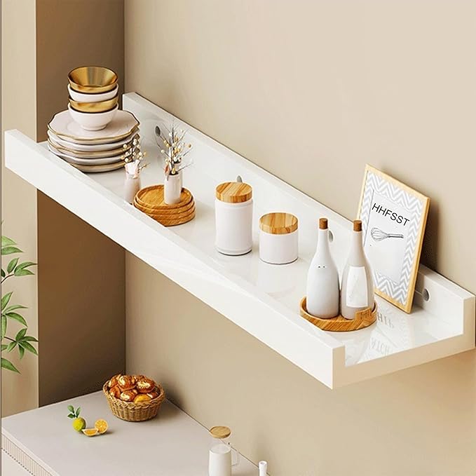 Radiator Cover Shelf, 23.6 in Long White Floating Shelves Wood Shelving Wall Mounted for Living Room Bedroom Kitchen Bathroom Office Storage Organizer Decoration (White, Set of 2)