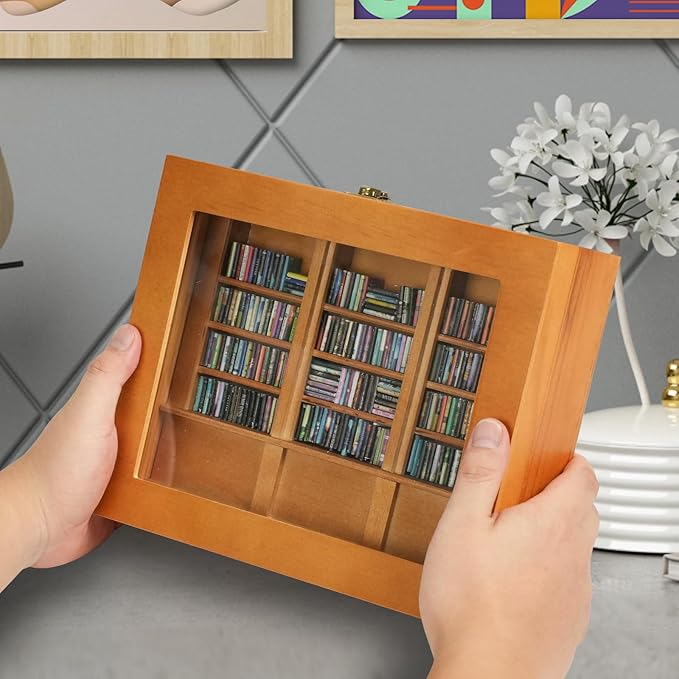 Anxiety Bookshelf - Shake Off Your Anxiety,Miniature Display Shelf,Contains 240 Miniature Book Models,Antique Style Gift Decoration Mini Bookshelf (Brown)