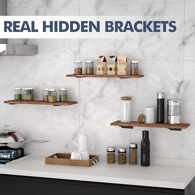 Starunder 4 Pack Floating Shelf Brackets,14 inch Heavy Duty Industrial Shelf Bracket, Black Metal L Brackets for Shelves Support DIY(1/5 Inch Thicked)