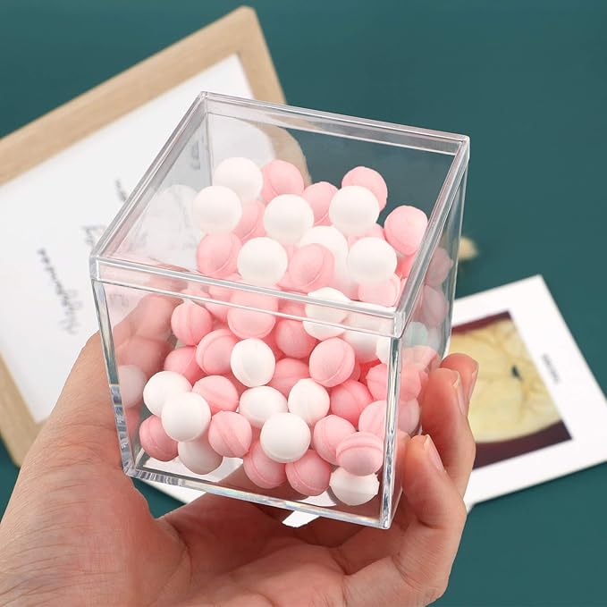 Acrylic Box, Dedoot 4 Pack Acrylic Small Box with Lid 2.3x2.3x2.3 Inch, Clear Plastic Square Cube Box Storage Organizer for Wedding, Party, Treats, Coin, Jewelry Accessories, 60x60x60mm