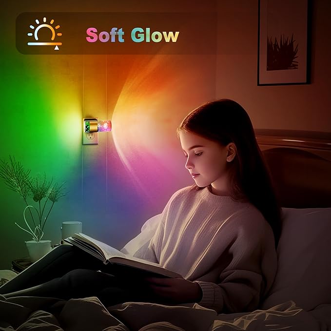 JandCase Night Lights Plug into Wall,2 Pack Rose Carved Night Light for Girls, 3000K+RGB 10-Color LED Nightlight with Dusk to Dawn Sensor, 10/50/100LM Adjustable Brightness for Birthday Home Decor