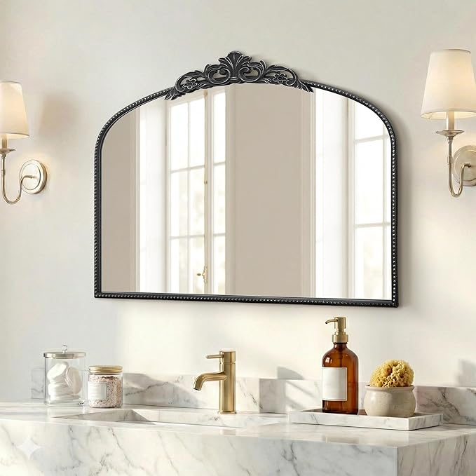 Micasso Vintage Wall Black Mirror: 29"x 36" French Baroque Antique Mirror - Traditional Ornate Decorative Arched Mirrors for Wall/Bathroom/Entryway/Fireplace/Hallway - Home Decor for Living Room