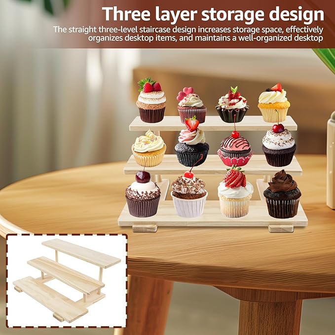 3 Tier Wooden Cupcake Stand, Wooden Cologne Organizer, Dessert Table Display Set, Perfume Display Riser Stand, Makeup Organizer for Vanity, Food Display Stands for Party, 15.8x10.24x7in