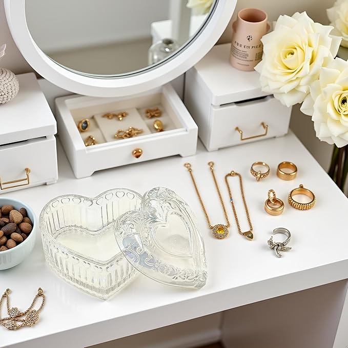 Glass Jewelry Box Heart Shape Cute Box for Storage Ring Earring Trinket Vintage Jewelry Organizer Decorative Gift for Women Girls-GRB003-Colorful