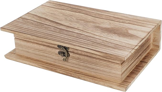 ARTIBETTER Creative Small Wood Storage Box with Lock, Book-shaped Keepsake Organizer for Jewelry, Makeup, Office Supplies, Decorative Coffee Table Book Box for Home and Office