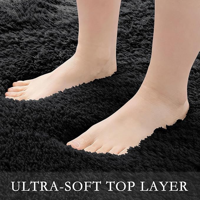 PureCozy 5x8 Area Rug for Living Room, Modern Black Super Shag Shaggy Soft Washable Indoor Fuzzy Carpet Non-Slip Fluffy Rugs for Bedroom Home Aesthetic Decor