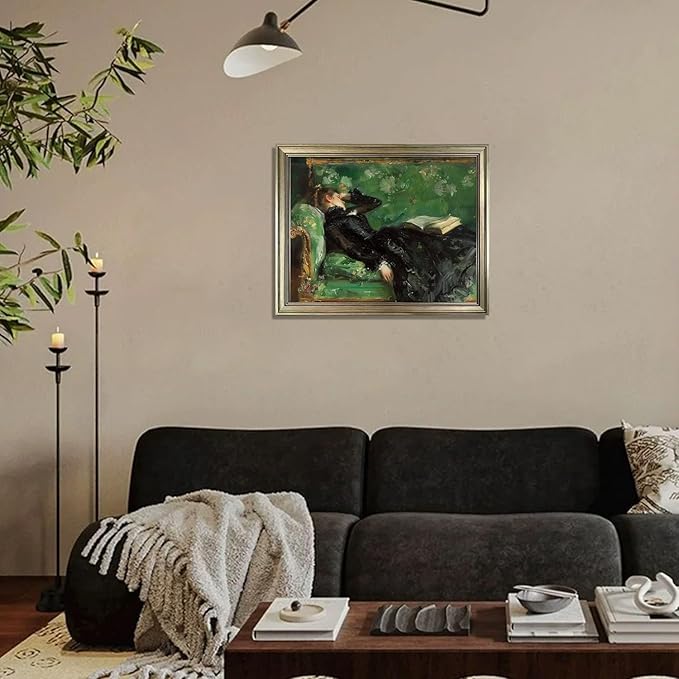 Framed Vintage Oil painting Woman Reading Canvas Print Poster Moody Canvas Wall Art for Living Room Bedroom Decor Home Artwork