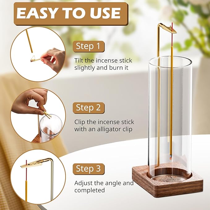 HzTinT Incense Holder for Sticks, Insence-Stick Holder, Anti-Ash Flying No Mess Incense Burner, Incense Stick Holder with Glass Ash Catcher, for Yoga Spa Meditation Home Decor(1 Pack)