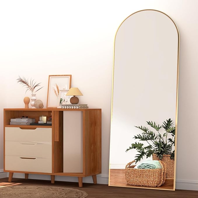 Arched Full Length Mirror 64"x21" Arch Floor Mirror with Stand Large Wall Gold Full Body Mirror Standing Hanging or Leaning Against Wall for Bedroom Entry, Living Room