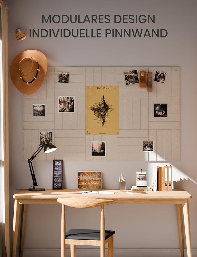 Bumusty Large Cork Board Alternative-36 x 24" Felt Bulletin Board Tiles, with 30 Pushpins, 40 Adhesive Tabs, Bold-Stripe 6-Pack, Cork Boards for Office Push Pin Board Felt Board-Oatmeal