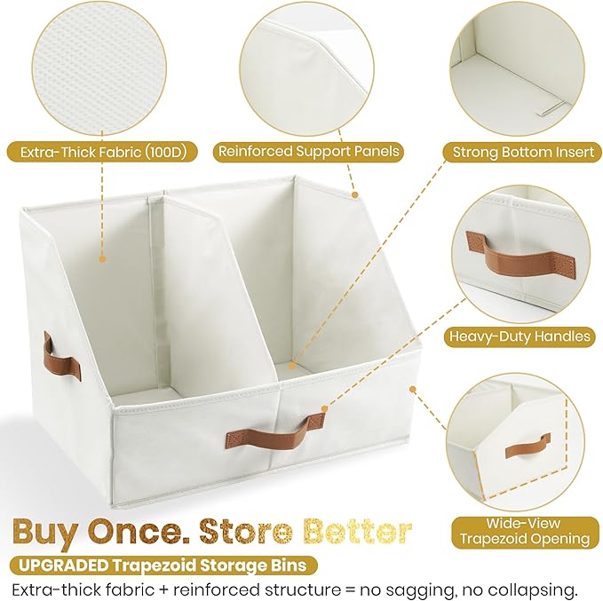 Closet Organizers And Storage - UPGRADED HEIGHT Trapezoid Storage Bin W/ Handles & Adjustable Dividers, Fabric Collapsible Storage Bins For Clothes Storage & Shelf Organizer (3pcs, Medium, Black)