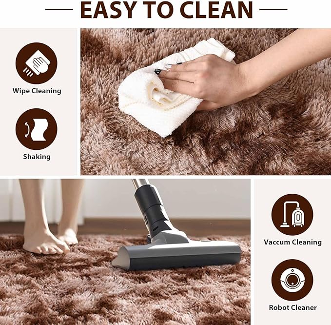 FinRèc Brown Rugs for Bedroom Living Room, 5x7 Feet Plush Fluffy Shag Area Rug, Non-Slip Fuzzy Furry Shaggy Rug for Kids Room Dorm Room Home Decor, High Pile Soft Floor Carpet