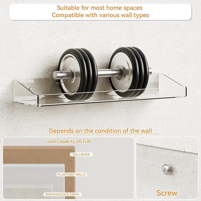 Yieach Clear Acrylic Shelves for Wall with Adhesive,4 Pack 15" Floating Shelves for Bedroom,Room or Bathroom Wall Organizer,Wall Storage & Display Shelf for Funko Pop,Lego,Action Figures,Perfume Shelf
