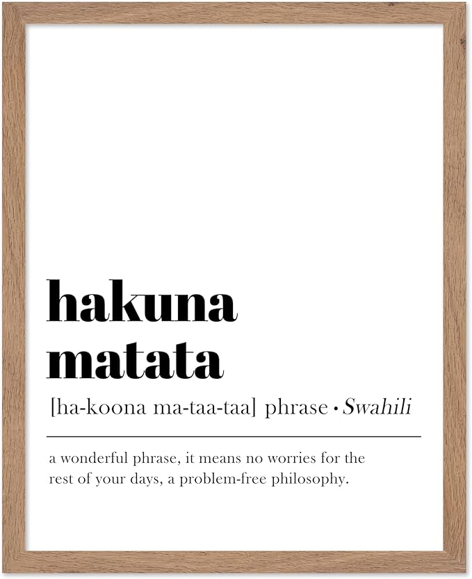 Poster Master Typography Poster - Dictionary Print - Hakuna Matata Definition, Wonderful Phrase, No Worries, Funny, Motivational - Gift for Kids, Friend - Wall Decor for Home, 8x10 Beige Framed
