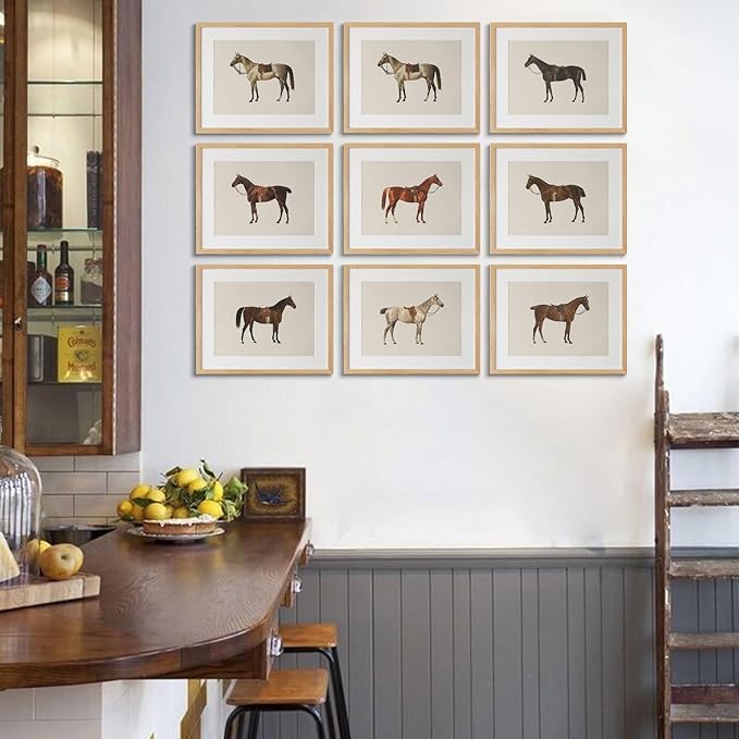 LOARTVE 9Pcs Vintage Horse Canvas Wall Art Posters,Farmhouse Horse Art Prints Rustic Gallery Wall Decor Pictures for Living Room Office Bedroom Decoration, Unframed