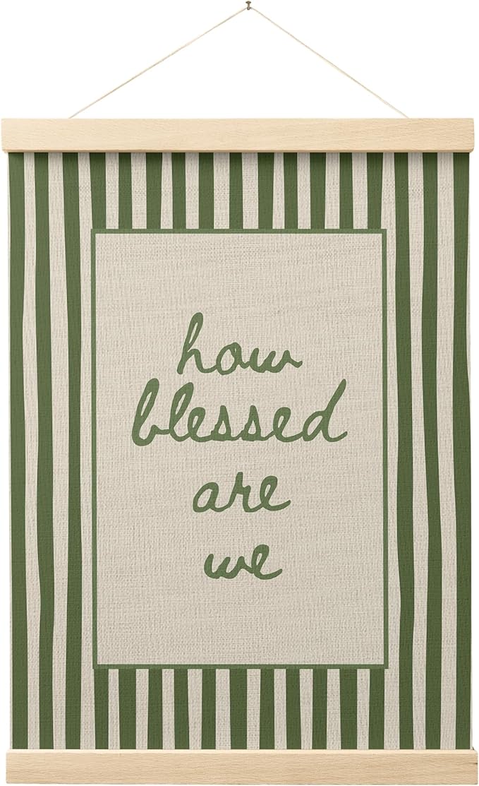 FGFK How Blessed Are We Christian Wall Art Poster Hanger Frame, Christian Home Decor, Trendy Retro Green Striped Religious Bible Verse Canvas Prints Framed Wall Decor for Bedroom Room Dorm, 12x16 Inch