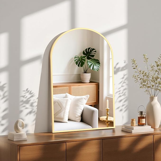 NEWBULIG 22X30 Inch Arched Bathroom Mirror for Wall, Vanity Bathroom Mirrors for Over Sink Tempered Glass, Anti-Rust Arched Metal Framed, Hangs Horizontally or Vertically, Farmhouse Home Decor, Gold