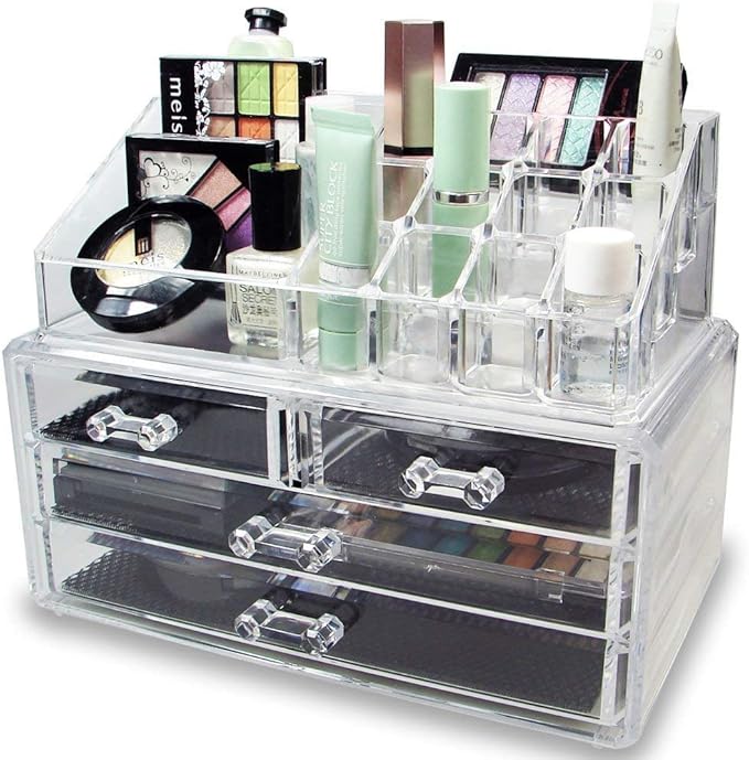 SciencePurchase See-Through Acrylic Jewelry Makeup Lipstick Organizer Holder Box with 4 Drawers