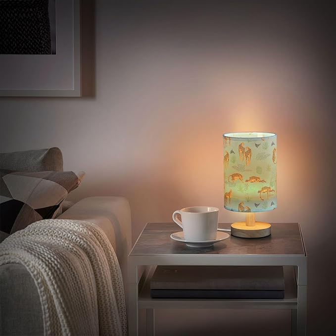 Table Lamp Vintage Cheetah Leopard Animal Tropical Palm Leaf Print Nightstand Lamp with Wood Base Fabric Lamp Shade Bedside Desk Lamp for Living Room Bedroom Kids Room Office