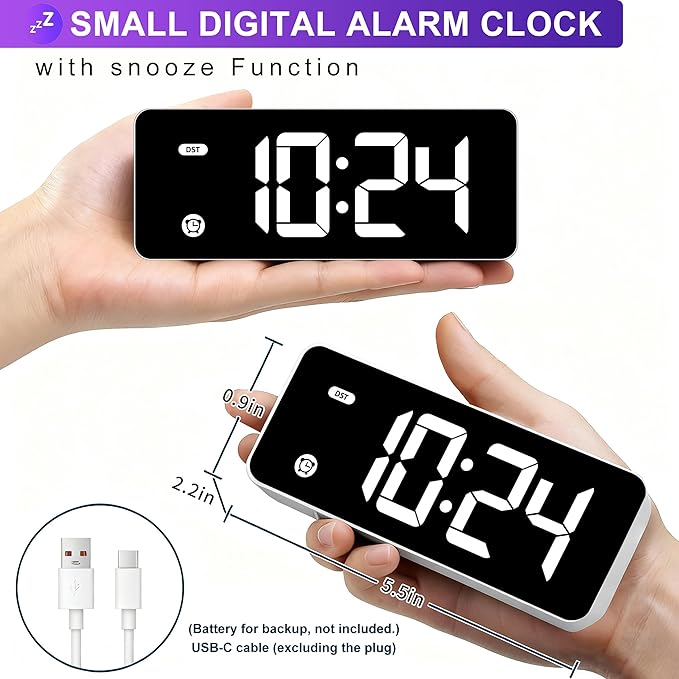 HODIK Alarm Clock for Kids Bedrooms, Small Digital Clock, 4 Dimmable Backlight, 3 Adjustable Volumes with Snooze (White)