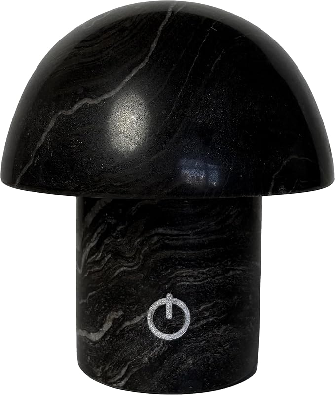 Hand-Polished Natural Marble Mushroom Lamp, Rechargeable LED Stone Night Light with Touch Control and 3 Brightness Levels, Sculptural Bedside Ambient Decor Light for Modern Home