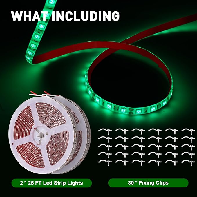 50ft LED Strip Lights for Night Fishing, Marine 12V Waterproof Interior Deck Lights for Pontoon, Kayak, Jon, Bass, Fishing Boat (Green)
