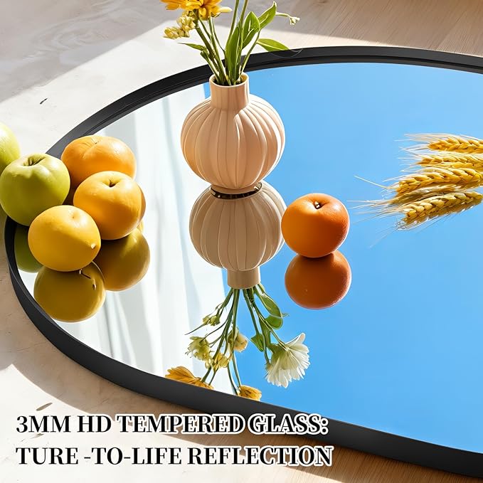 Oval Full Length Mirror, 55"×18" Wall-Mounted Mirror with Black Frame, Ultra-Clear Explosion-Proof Dressing Mirror, Simple and Classic Deco for Cloakroom/Bedroom/Living Room
