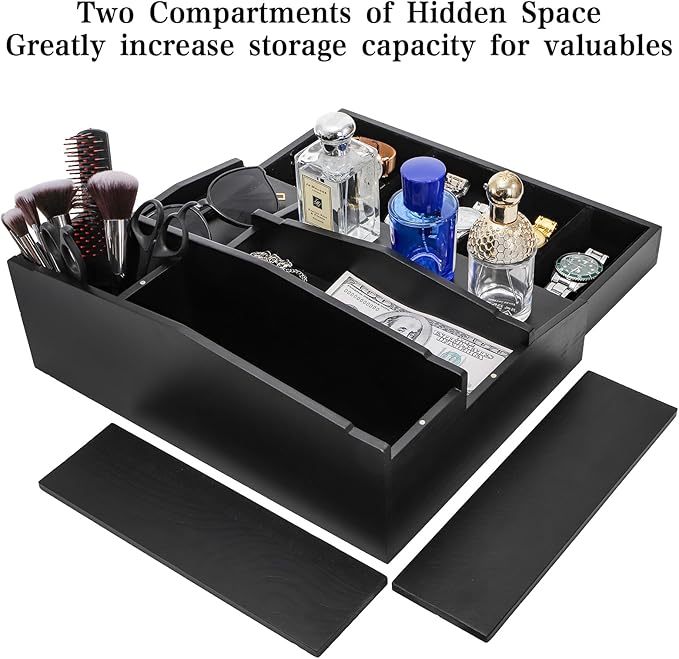 Foraineam Perfume Organizer, 3 Tier Wood Perfume Display Stand for Dresser, Black Wooden Fragrance Holder Shelf Display Risers with Felt Lining Drawer and Hidden Compartment