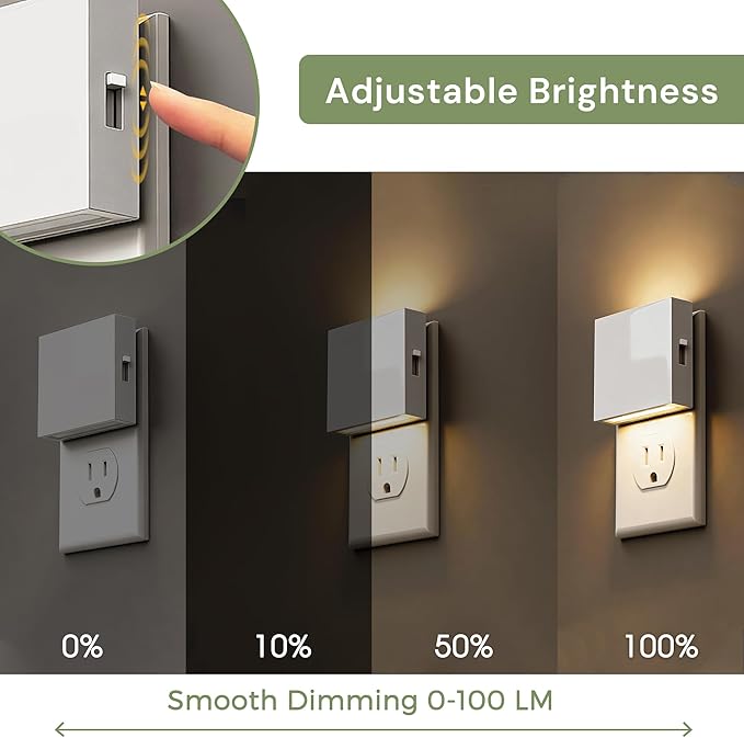 L LOHAS LED Night Light,Night Lights Plug into Wall,0-100LM Stepless Dimmable Brightness,Dusk to Dawn Sensor,3000K Soft White,Foldable Night Lights for Travel Bathroom Hallway