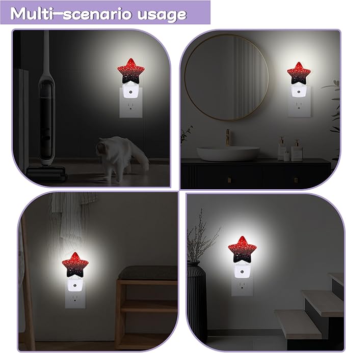Red Black Night Lights Plug Into Wall,Glitter Sparkling Dusk to Dawn Light Sensor Night Light for Kids,Energy Efficient Sleep Friendly Lamp for Bedroom Bathroom Nursery