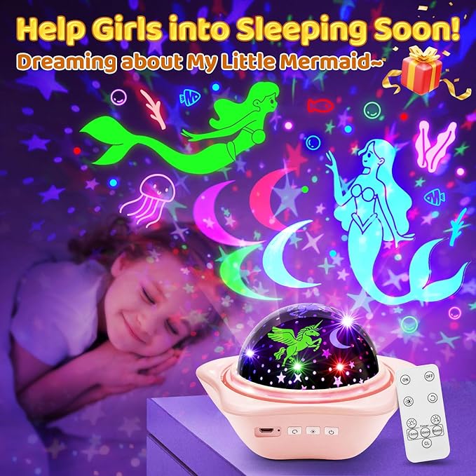 Unicorn Toys【6 Slides+96 Projections】,Unicorn Night Light Projector & Mermaid Toys & Princess Toy, Girl Birthday Gift,Juguetes para Niñas, Princess Toys for Girls 4-6, 2 Year Old Girl Birthday Gift
