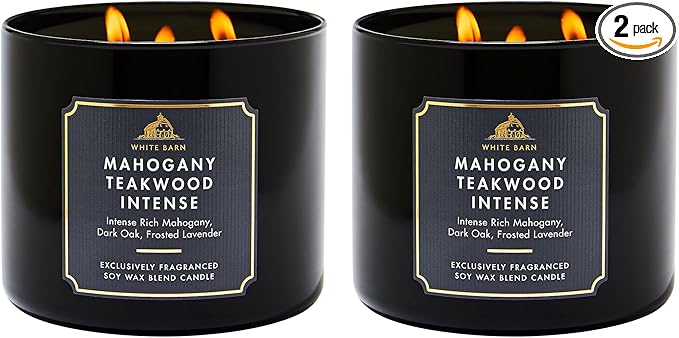 Bath & Body Works Mahogany Teakwood Intense 3-Wick Candle - Scented Candle for At-Home Use - Long-Lasting, Room-Filling Fragrance - High Fragrance Oil Concentration - 2-Pack