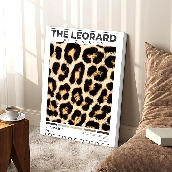Framed Trendy Leopard Canvas Wall Art Set of 3, Preppy Cheetah Lucky 8 Ball Pictures Wall Decor Prints, Funky Y2K Paintings Girly Aesthetic Home Decor for Living Room Bedroom Dorm 12x16 inch