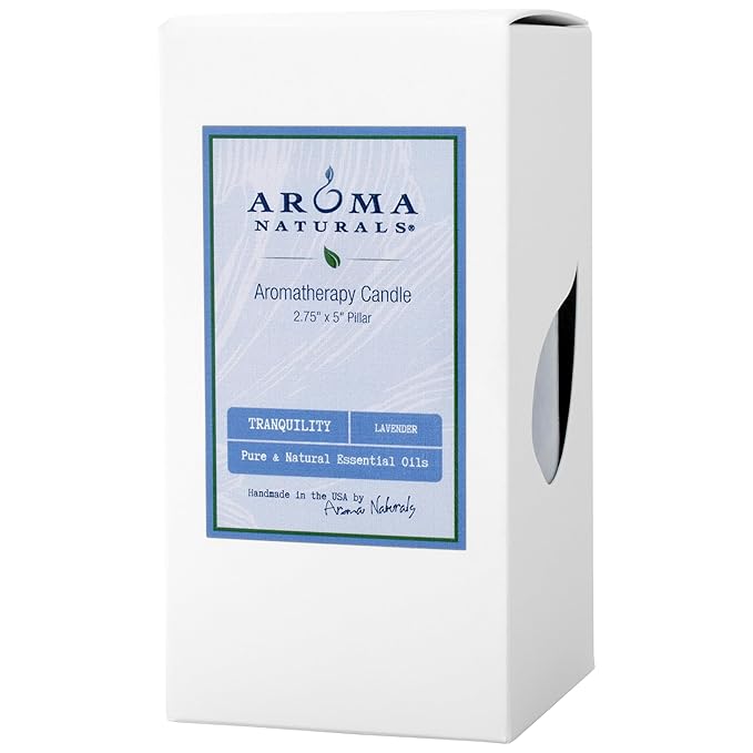 Aroma Naturals Essential Oil Scented Pillar Candle, Tranquility, 2.75 Inch X 5 Inch, Lavender, 1 Pound