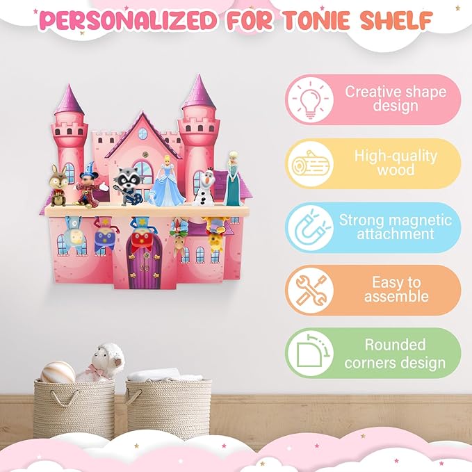 for Tonies Box Organizer Tonie Storage Shelf Wall Mounted, Magnetic Floating Shelves for Tonies Characters Display Collection 10~15 Characters (Castle)