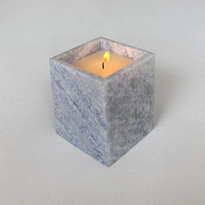 Natural Marble Stone Square Storage Container Empty Vessel Holder Cup for Candle/Pens/Sundries items (Blue Crystal Marble)