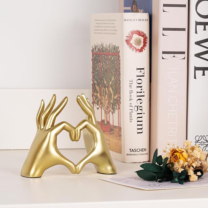Gold Decor Living Room - Small Shelf Decor Aesthetic - Heart Hands Sculpture - Teen Girls Bedroom Knick Knacks - Cute Home Shelves Accent - Table Statue Love Decorations Gift (Gold (Open Hand), Small)